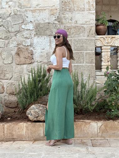 Yeşil Kapaklı Bağlamalı Kadın Pantolon