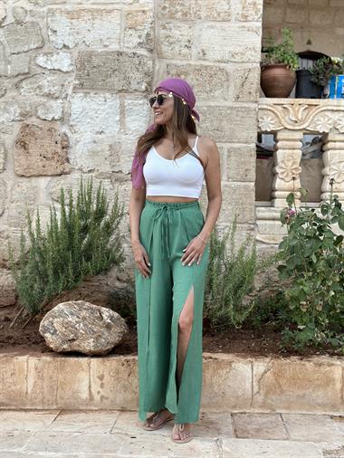 Yeşil Kapaklı Bağlamalı Kadın Pantolon