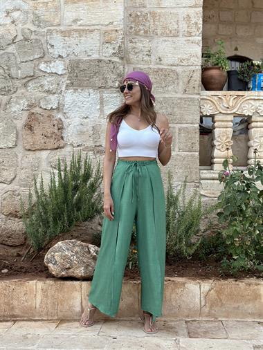 Yeşil Kapaklı Bağlamalı Kadın Pantolon