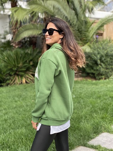 Yeşil Kapüşonlu Los Angeles Baskılı Kadın Sweatshirt