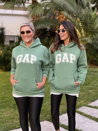Yeşil Kapüşonlu Marka Baskılı Kadın Sweatshirt