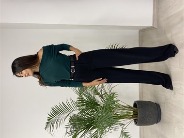 Yeşil Kayık Yaka Drapeli Sandy Kadın Bluz