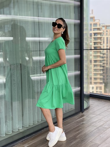 Yeşil Kısa Kol Robadan Penye Elbise