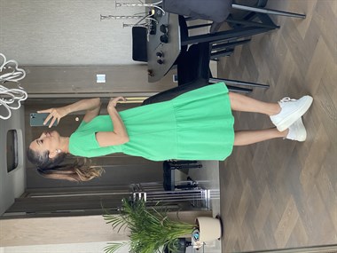 Yeşil Kısa Kol Robadan Penye Elbise