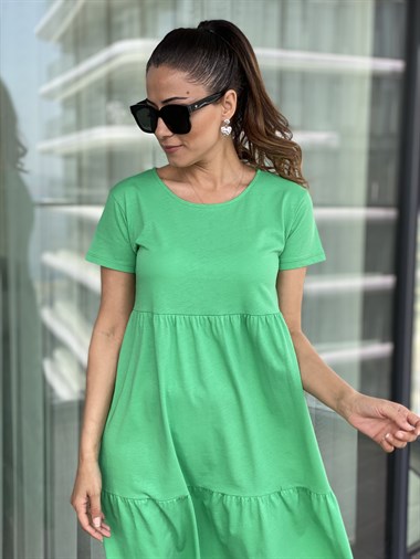 Yeşil Kısa Kol Robadan Penye Elbise