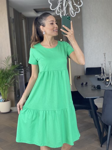 Yeşil Kısa Kol Robadan Penye Elbise