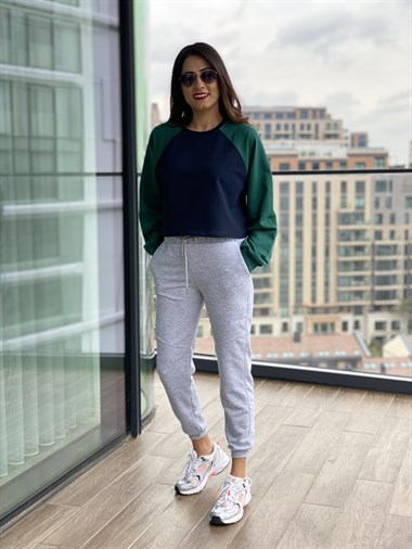 Yeşil Lacivert Kısa Sweatshirt