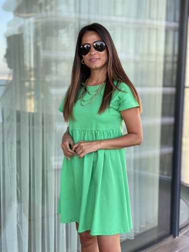 Yeşil Mini Robadan Penye Elbise