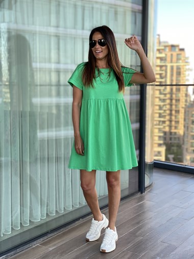 Yeşil Mini Robadan Penye Elbise
