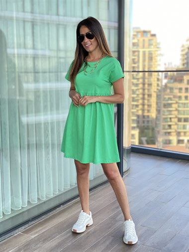 Yeşil Mini Robadan Penye Elbise