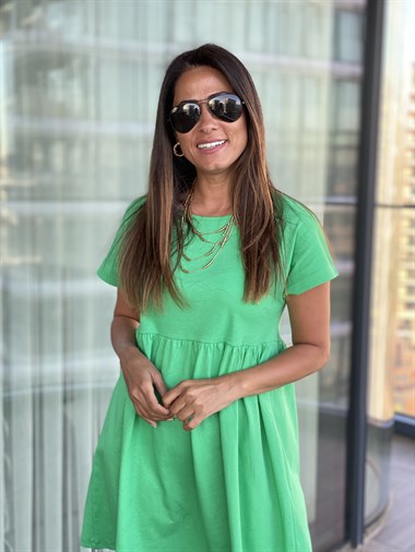 Yeşil Mini Robadan Penye Elbise