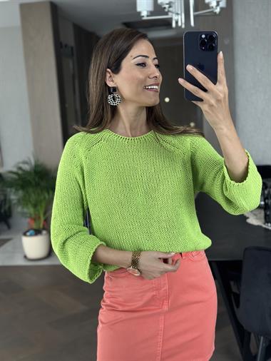 Yeşil Petek Dokulu Bisiklet Yaka Triko Kadın Kazak