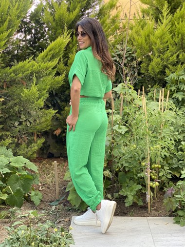 Yeşil Polo Yaka Aerobin Kadın İkili Takım