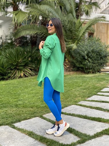 Yeşil Poplin Tek Cepli Tunik Kadın Gömlek