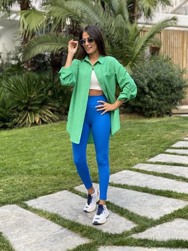 Yeşil Poplin Tek Cepli Tunik Kadın Gömlek