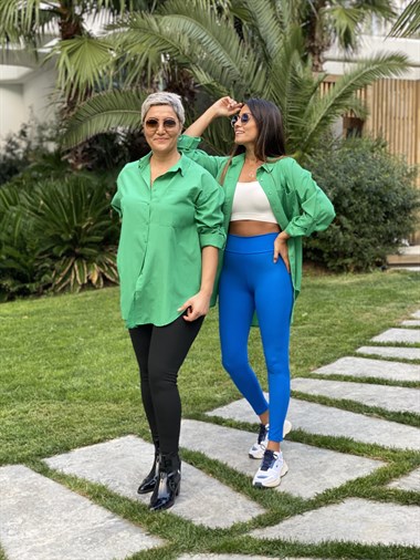 Yeşil Poplin Tek Cepli Tunik Kadın Gömlek