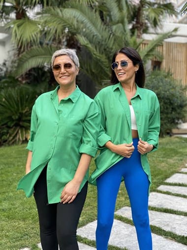 Yeşil Poplin Tek Cepli Tunik Kadın Gömlek