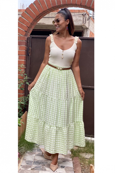 Yeşil Pötikare Maksi Boy Etek