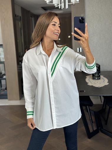 Yeşil Ribanalı Poplin Kadın Gömlek
