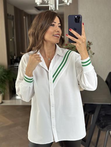 Yeşil Ribanalı Poplin Kadın Gömlek