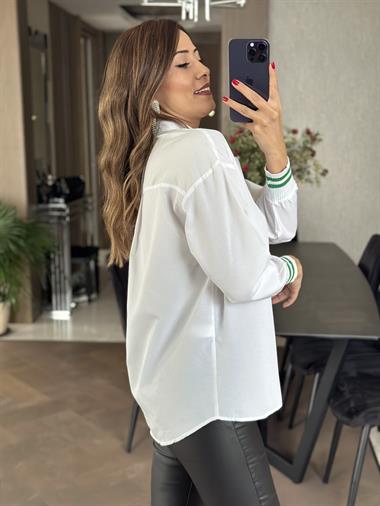 Yeşil Ribanalı Poplin Kadın Gömlek