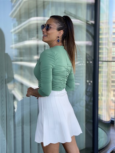 Yeşil Sandy Drapeli Bluz