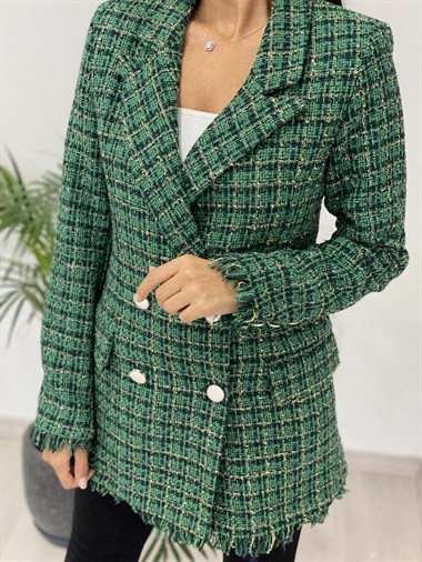 Yeşil Simli Eteği Püsküllü Tüvit Kadın Ceket