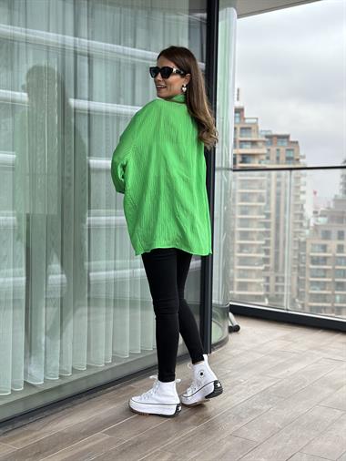 Yeşil Tek Cepli Oversize Kadın Gömlek