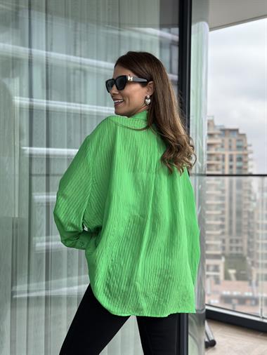 Yeşil Tek Cepli Oversize Kadın Gömlek