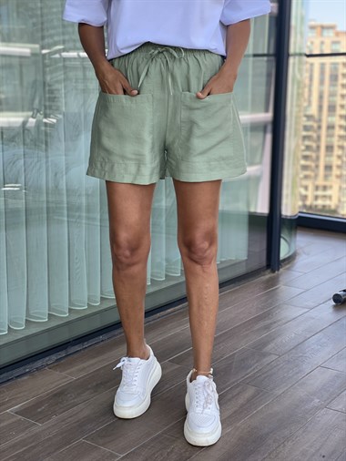 Yeşil Torba Cepli Aerobin Kadın Şort