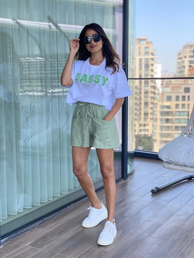 Yeşil Torba Cepli Aerobin Kadın Şort