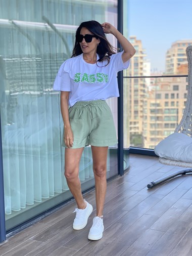 Yeşil Torba Cepli Aerobin Kadın Şort