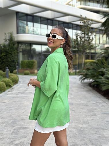 Yeşil Yarasa Kol Çift İğne Salaş Kadın Gömlek