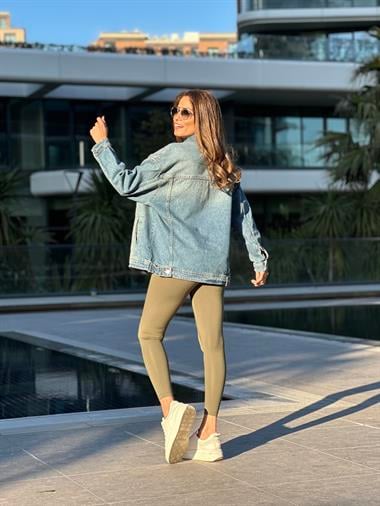 Yeşil Yıkamalı Poema Düğmeli Kadın Jean Ceket