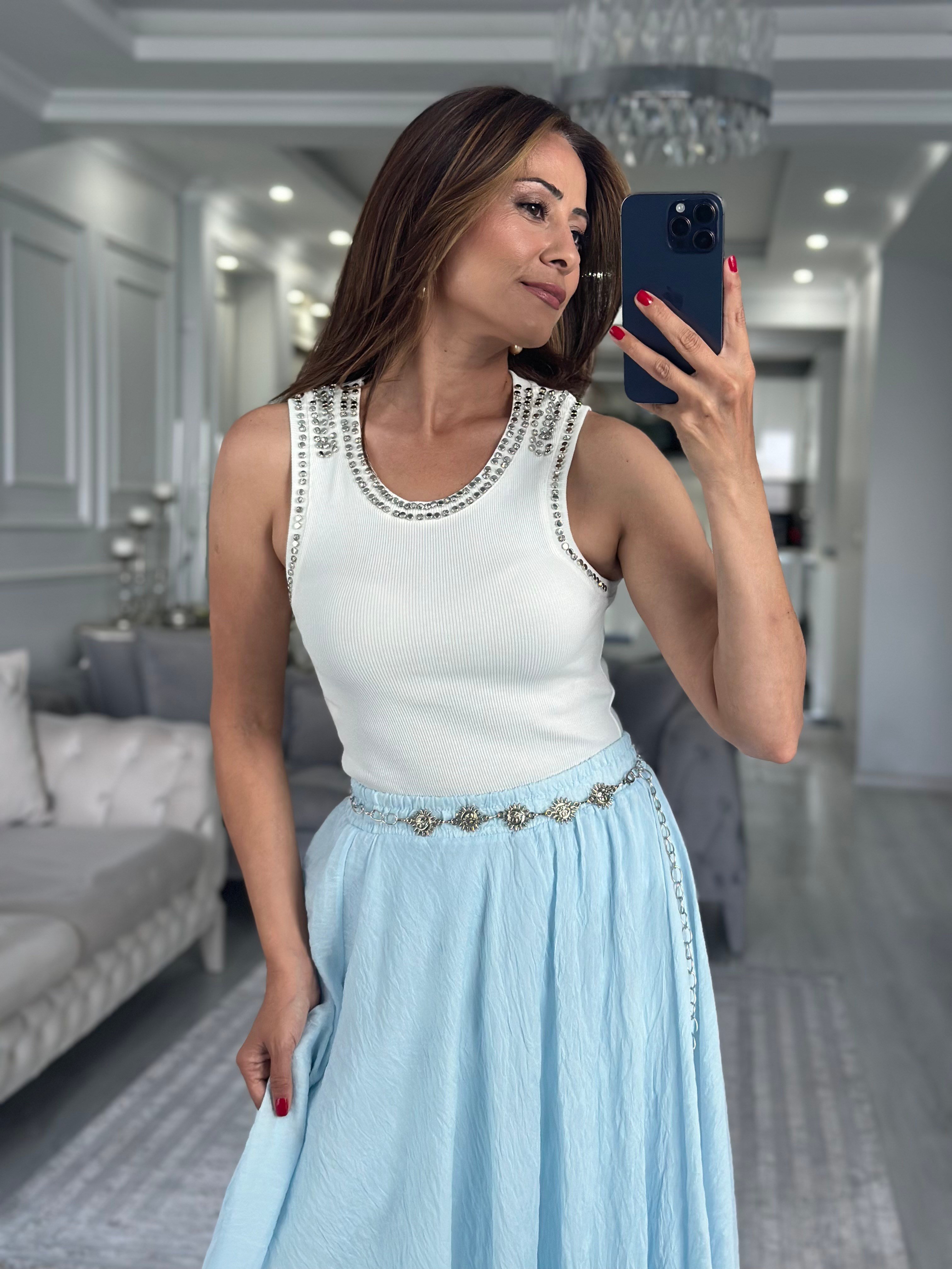 Açık Ekru Troklu Sıfır Kol Kaşkorse Kadın Body