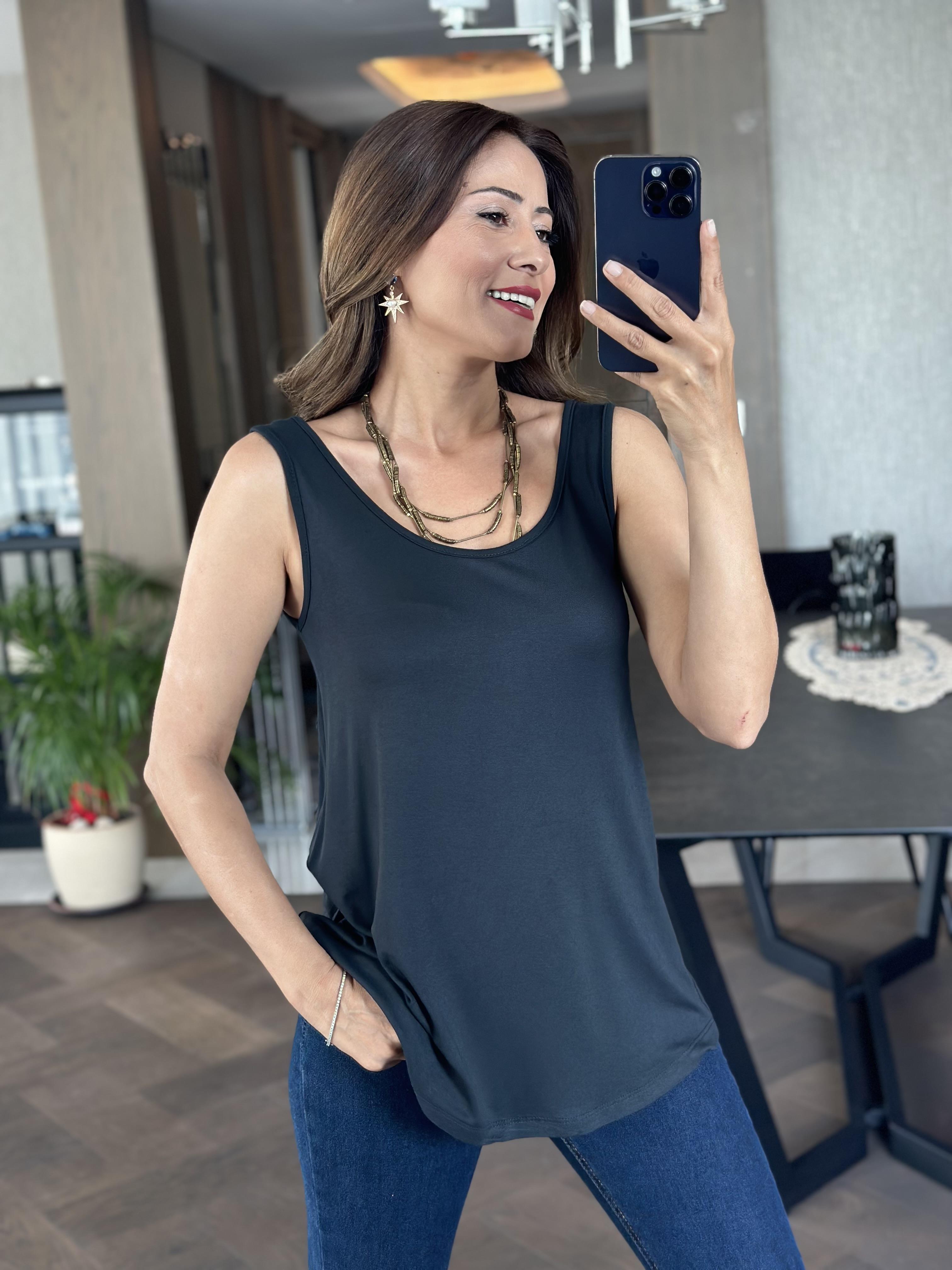Antrasit Askılı Eteği Oval Oversize Kadın Bluz