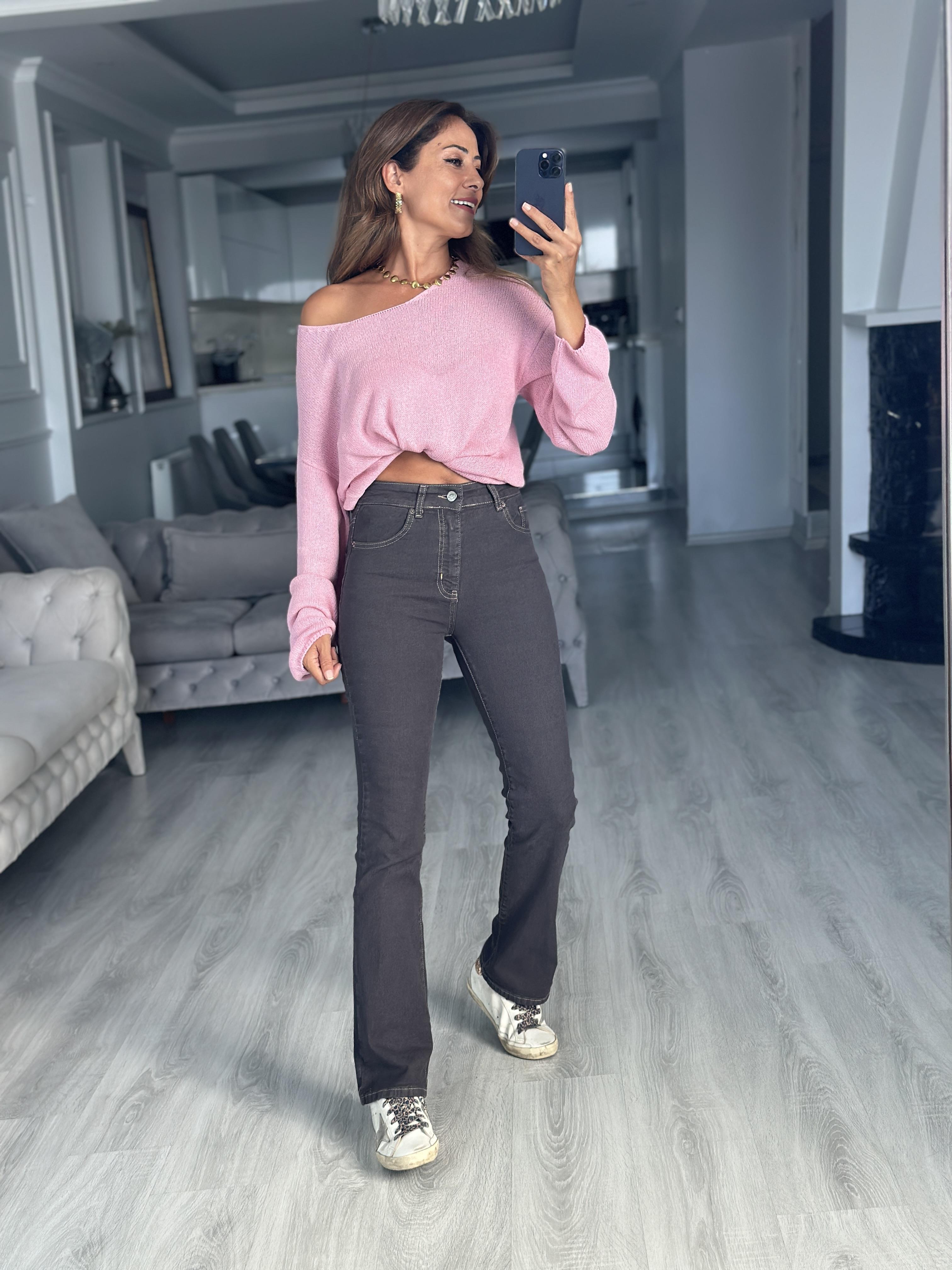 Antrasit Bootcut Flare Power Likra Kadın Jean Pantolon