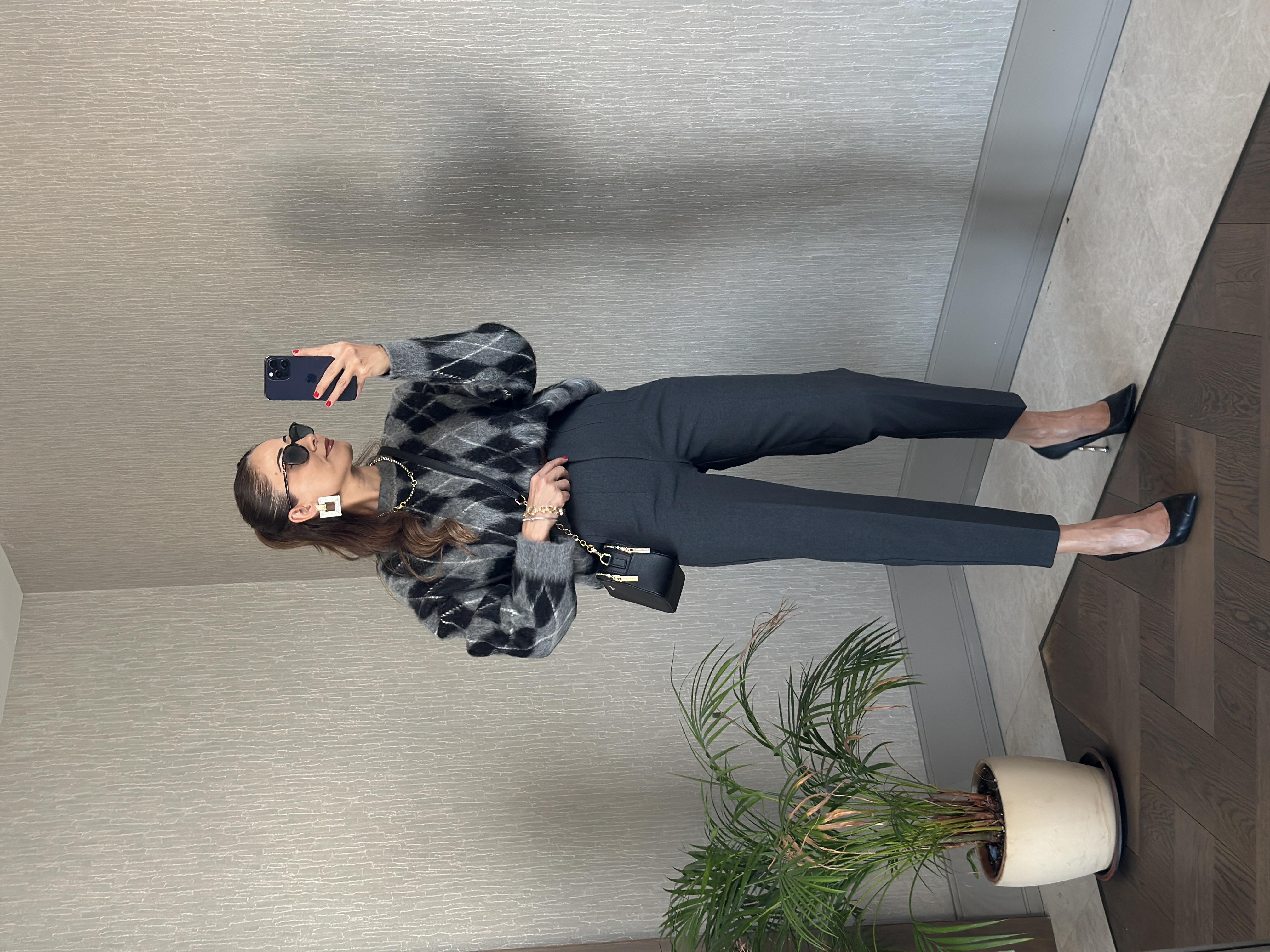 Antrasit Karol Yüksek Bel Önü Flatolu Kadın Kumaş Pantolon