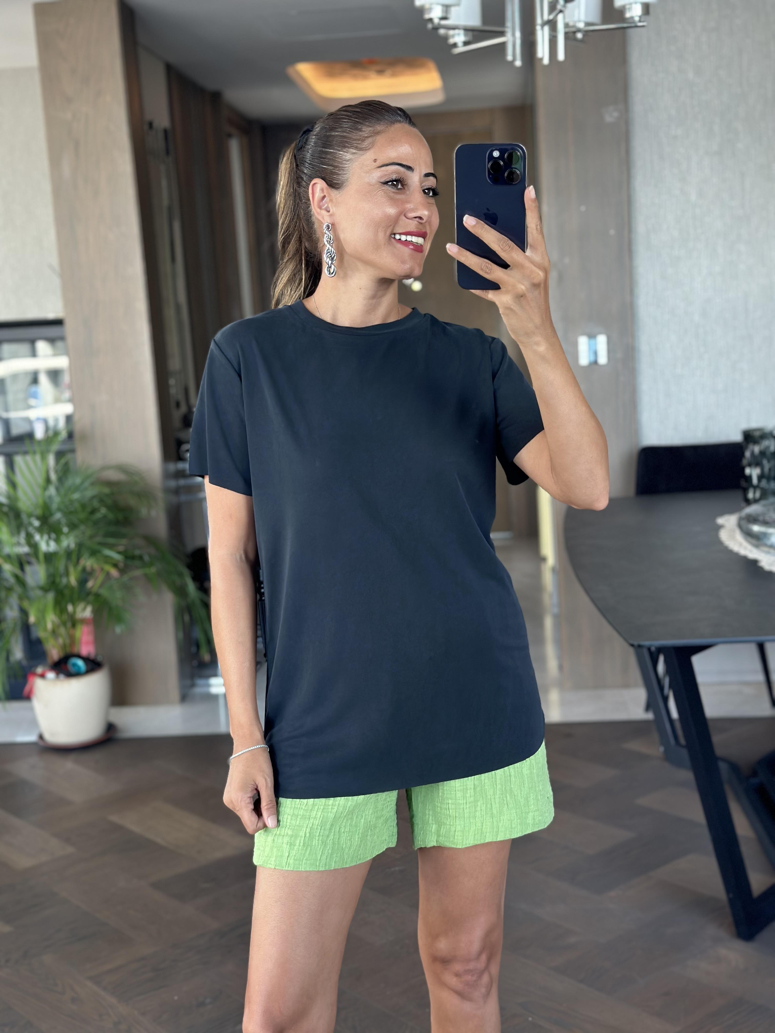 Antrasit Oysh Bisiklet Yaka Modal Kadın T-Shirt