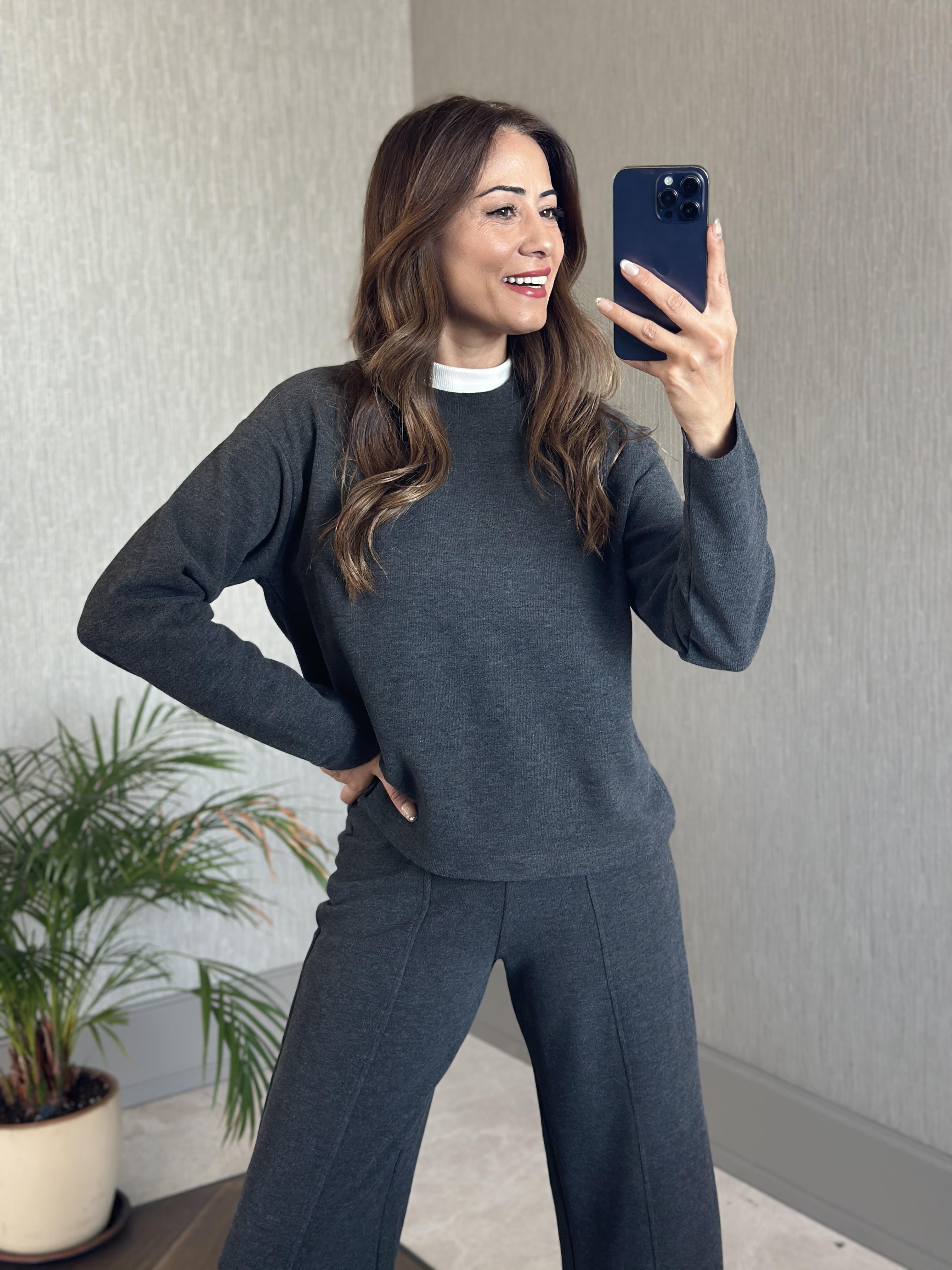 Antrasit Selanik Eteği Ve Paçası Kesik Sweatshirt Pantolon Kadın Alt Üst Takım