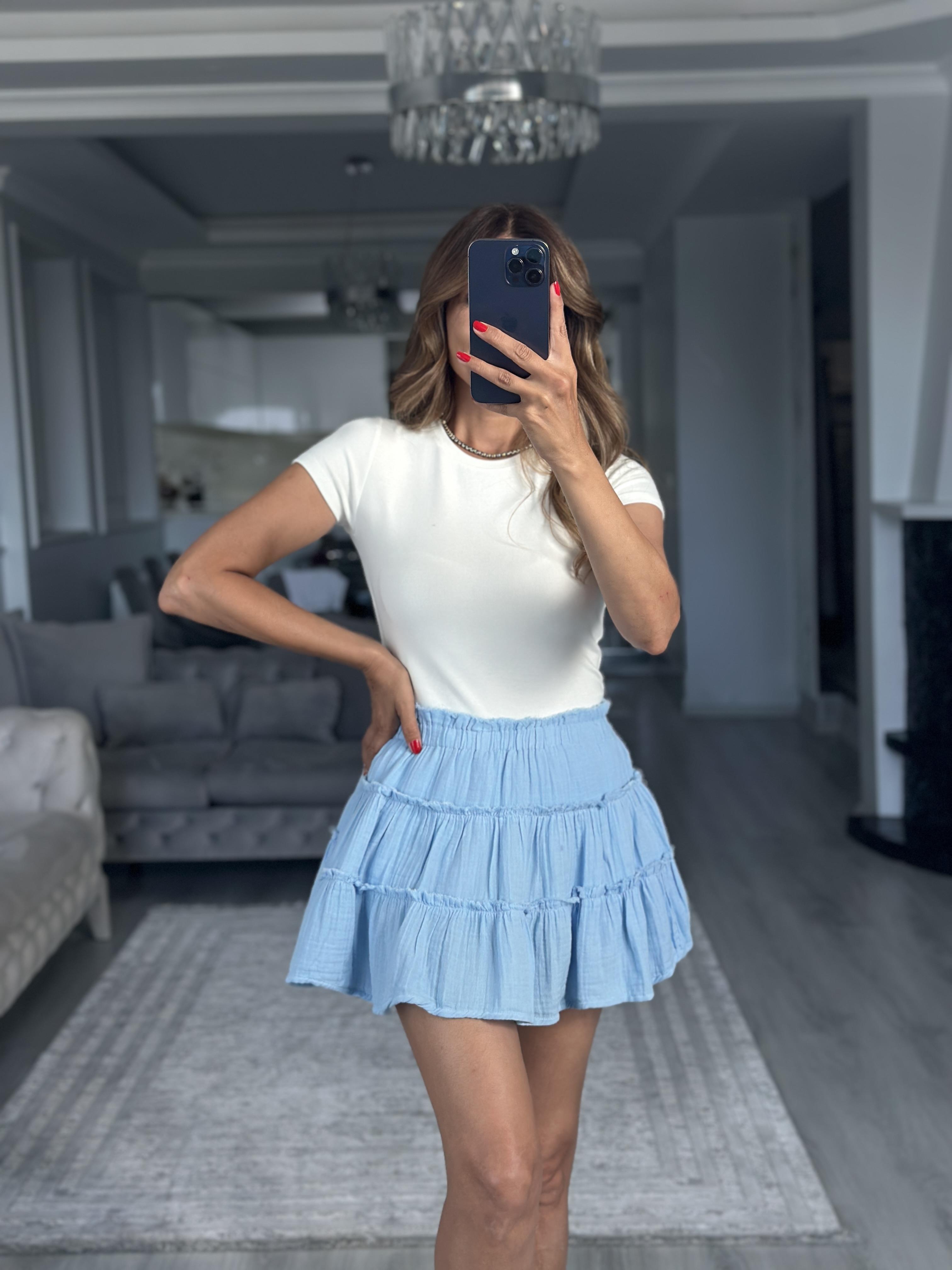 Bebe Mavi Müslin Kumaş İçi Şortlu Kadın Mini Etek