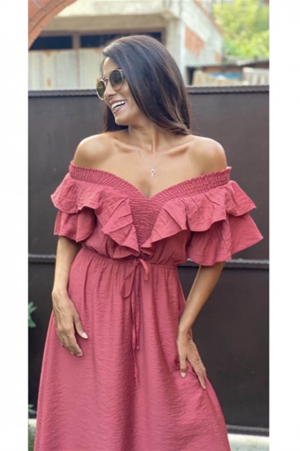Bordo Carmen Yaka Elbise