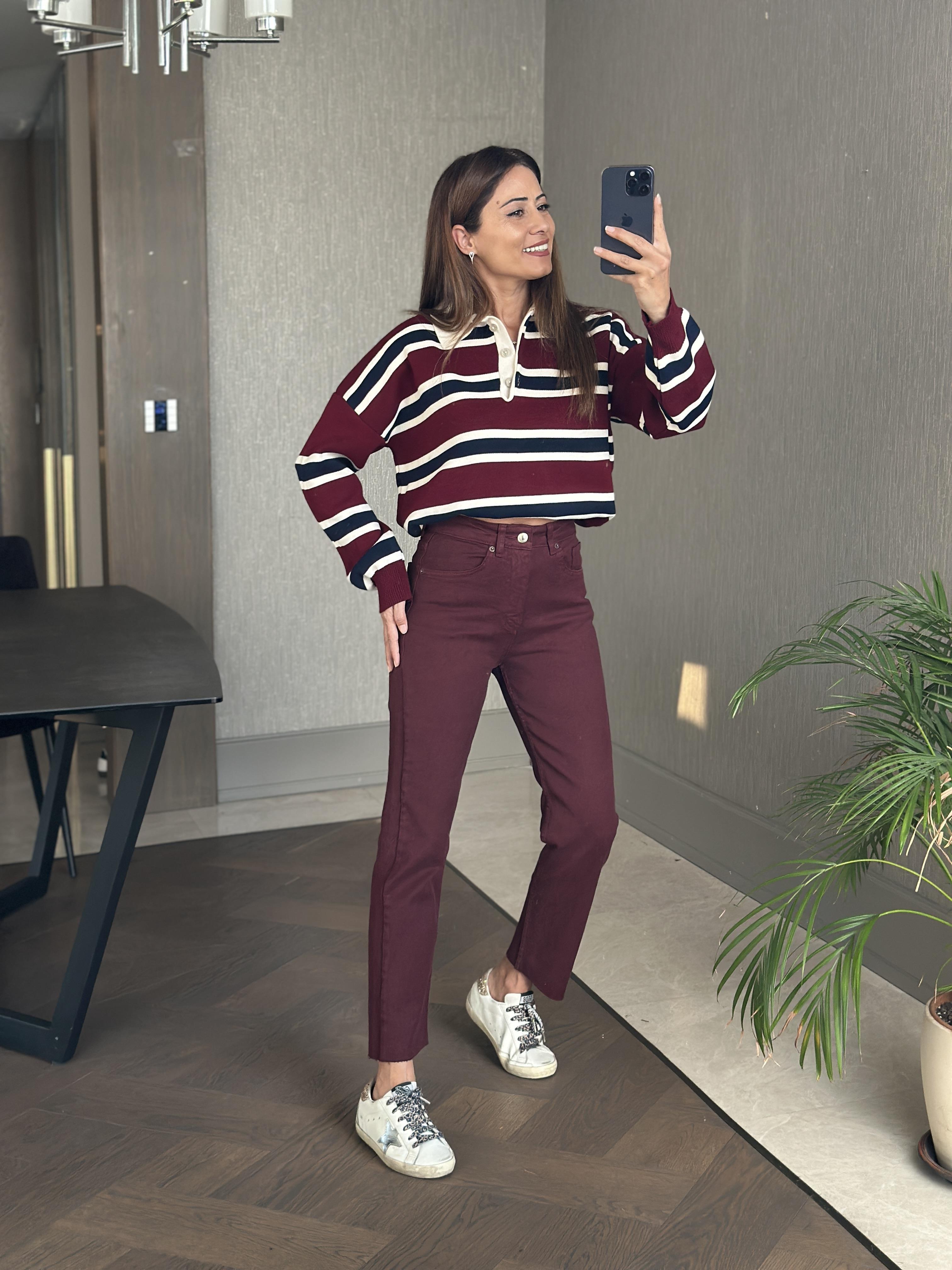 Bordo Marka Model Kesik Paça Boy Fit Kadın Jean Pantolon