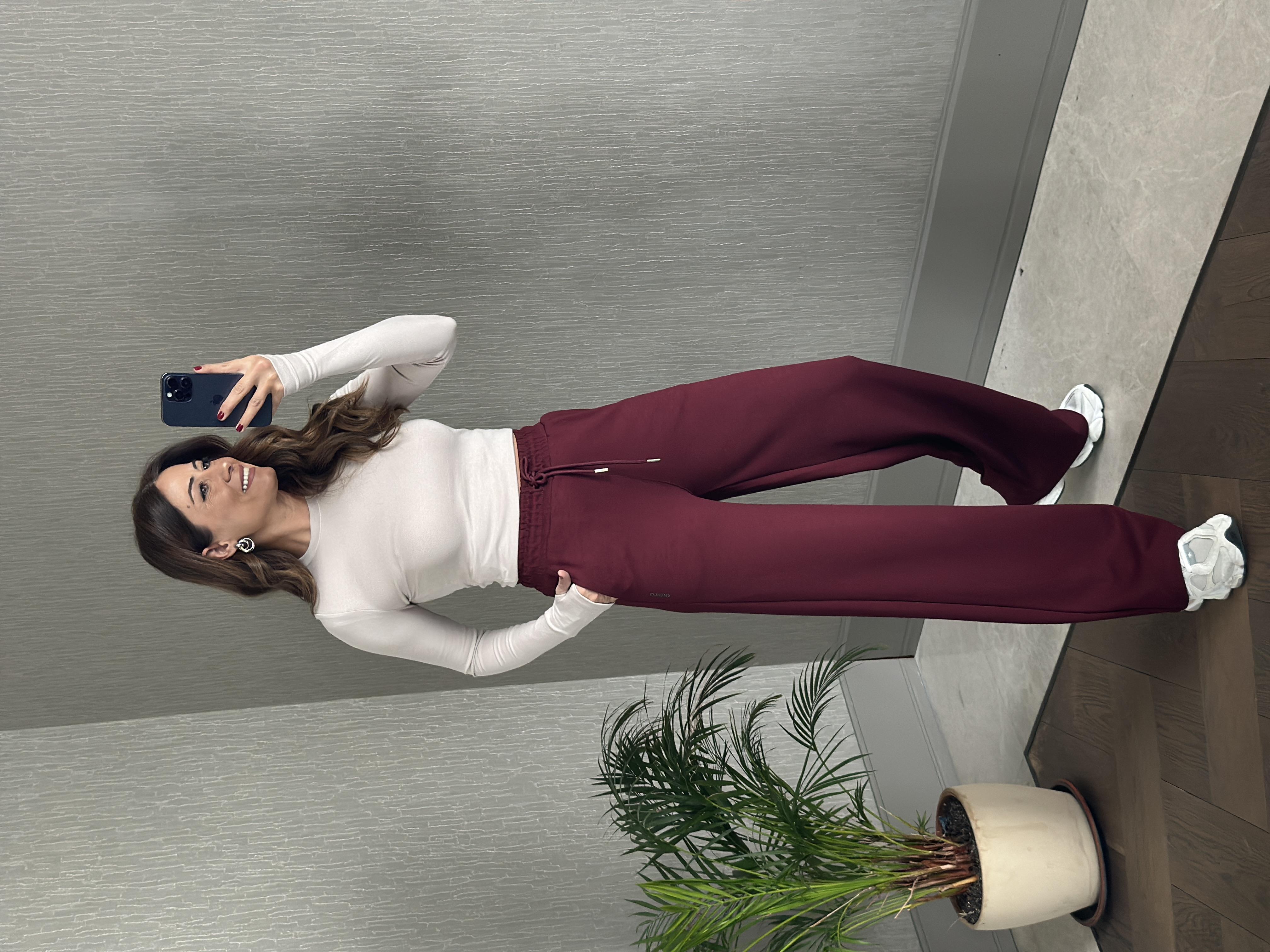 Bordo Oysh Model Bol Paça Cepli Kadın Modal Eşofman Altı