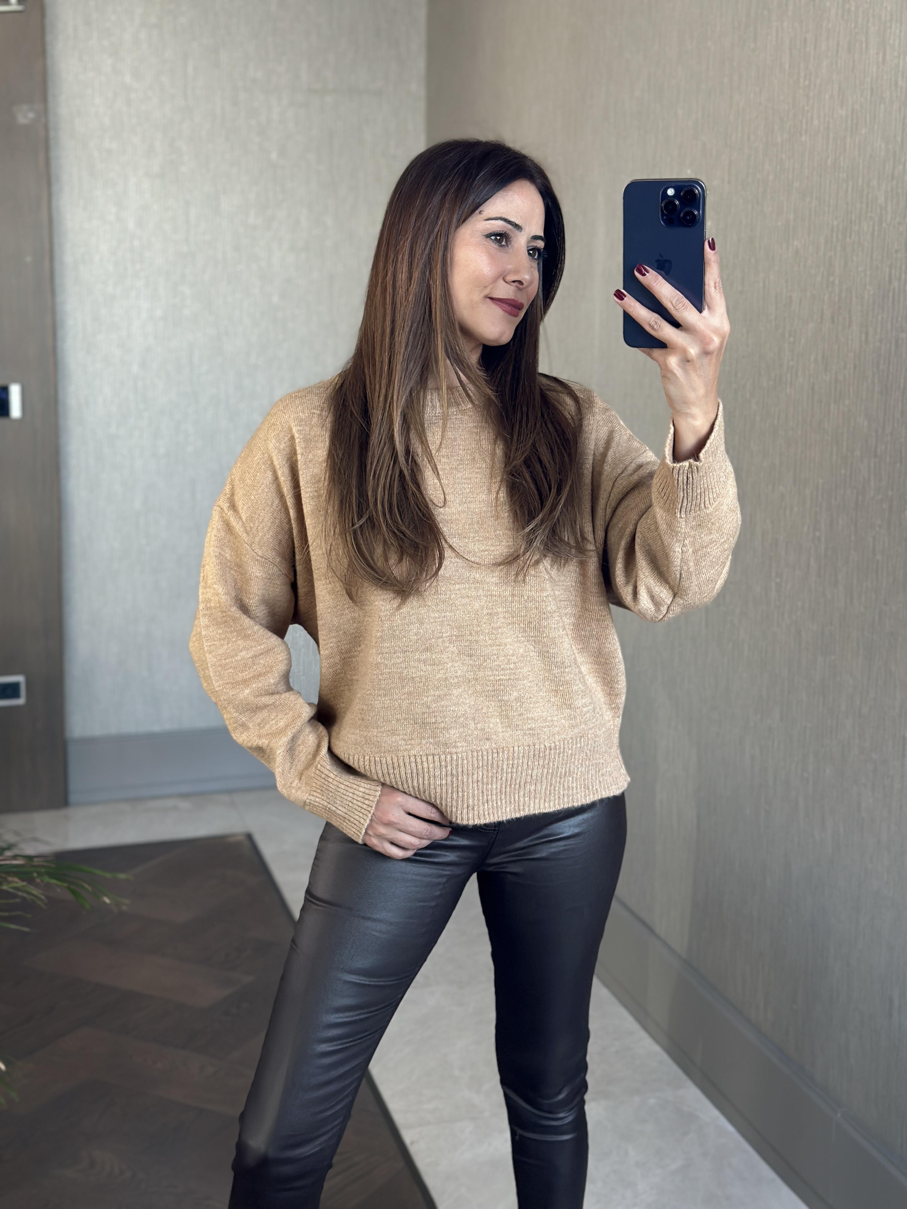 Camel Oversize Bisiklet Yaka Kadın Triko Kazak