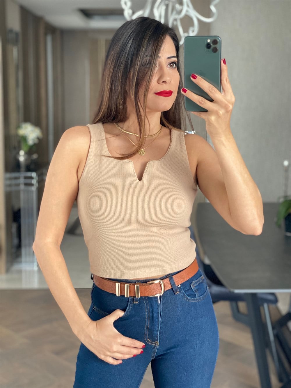 Camel  Sıfır Kol Önü V Dekolteli Atlet