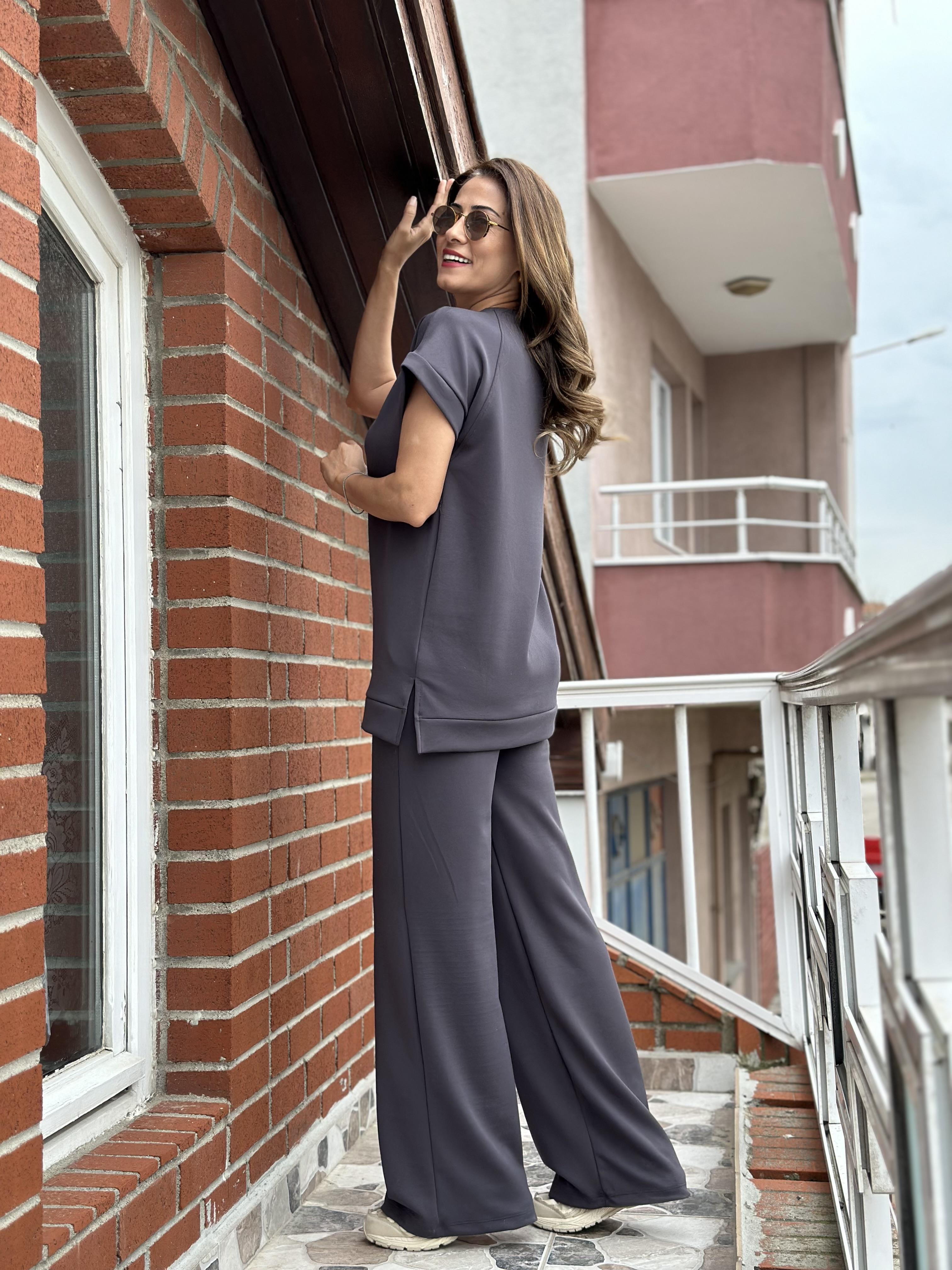 Füme T-Shirt Pantolon Modal Kadın Alt Üst Takım