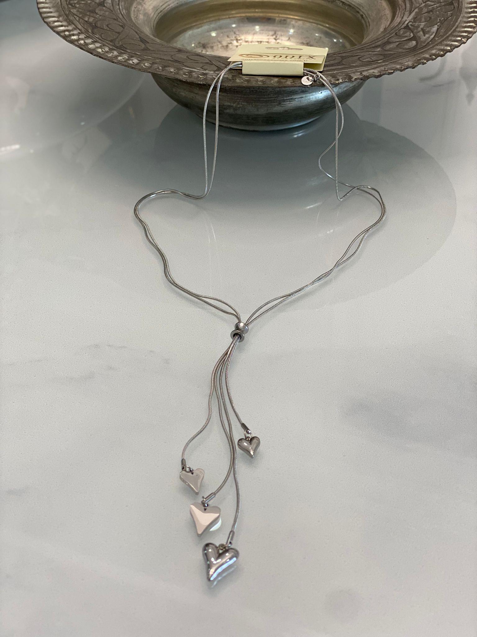 Gümüş İthal Kalp Detaylı Uzun Çelik Kadın Kolye