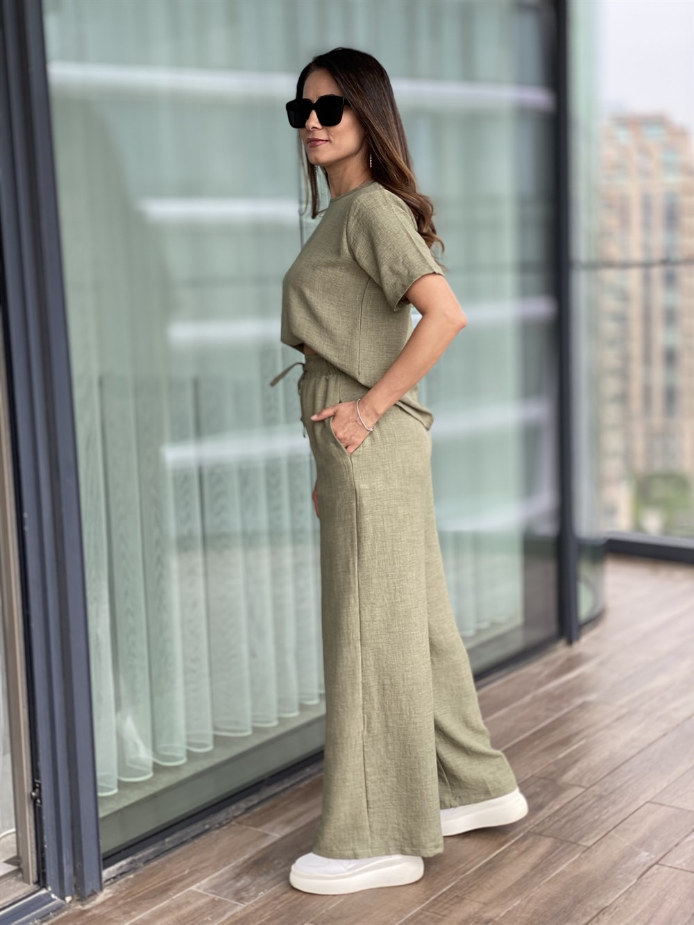 Haki Bisiklet Yaka Lastikli Rahat Takım