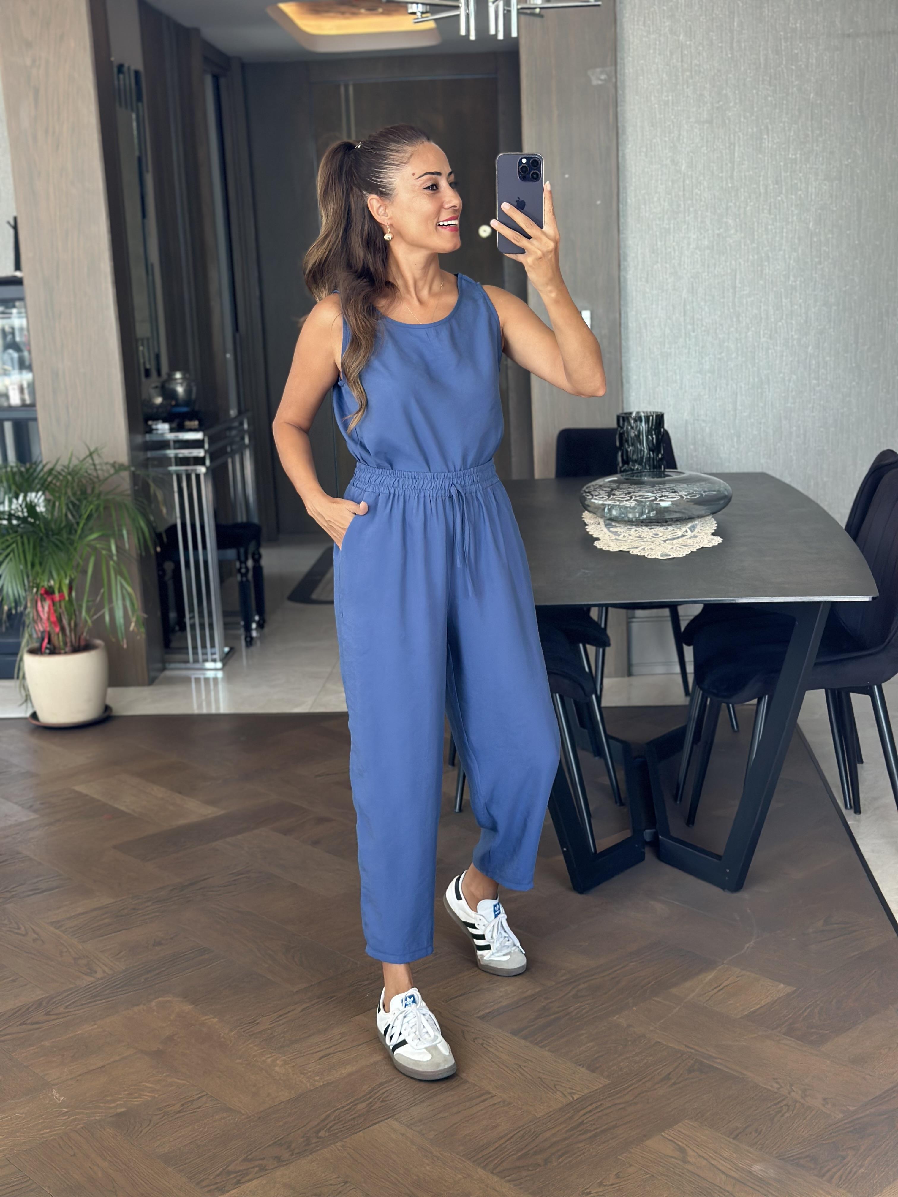 İndigo Sıfır Kol Bluz Pantolon Tnsel Alt Üst Takım